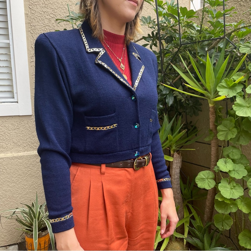 Vintage navy blue St. John knitted cropped jacket